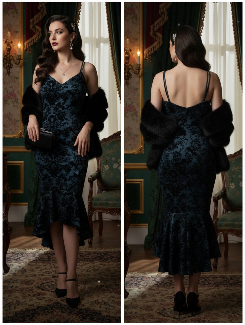 NWT Windsor Velvet Floral Flounce Hem Midi Dress Size S Romantic Whimsigoth Y2K